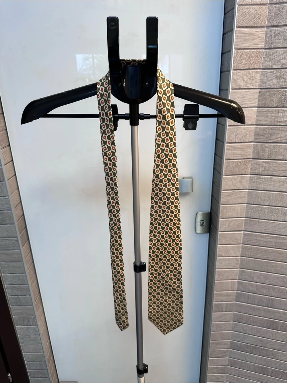 J. Crew Olive Green Geometric Silk-Blend Tie with Cream and Rust Accents